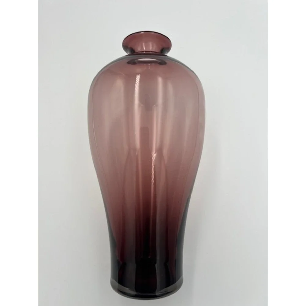 Vintage Smoky Amethyst Purple Hand Blown Art Glass Baluster Vase 11.5 Inch